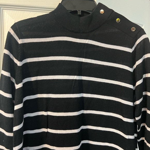 Kate Spade Broome Street Striped Mock-Neck Button Shoulder Sweater Black NWOT - Picture 6 of 6